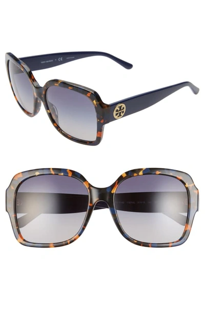 Shop Tory Burch 57mm Square Sunglasses In Amber Tortoise/ Blue Gradient