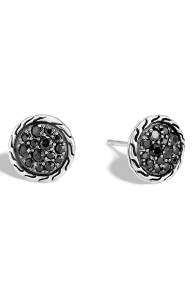 Shop John Hardy Pave Button Earrings In Silver/ Black Sapphire