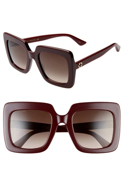 Shop Gucci 53mm Square Sunglasses In Shiny Solid Burgundy