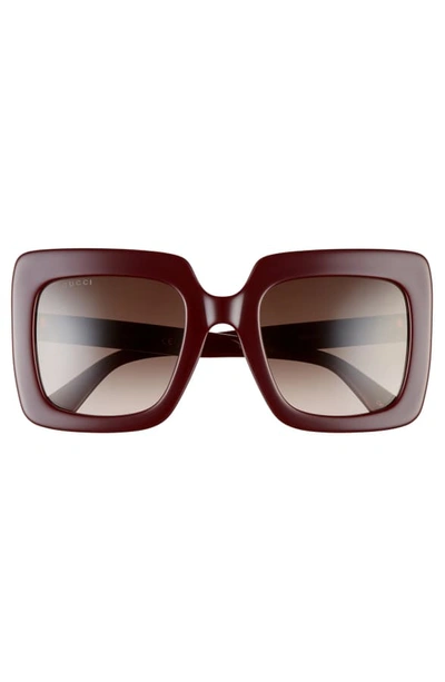 Shop Gucci 53mm Square Sunglasses In Shiny Solid Burgundy