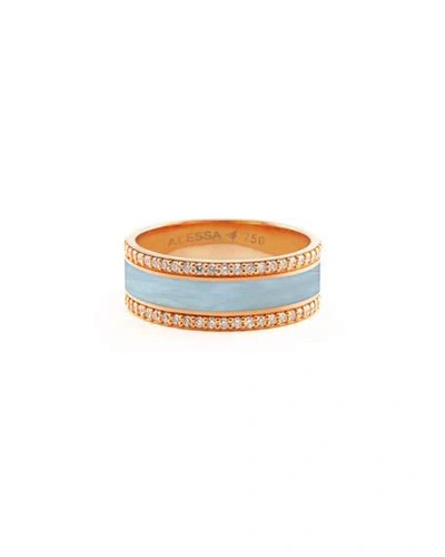 Shop Alessa Jewelry Spectrum Painted 18k Rose Gold Ring W/ Diamond Trim, Light Blue