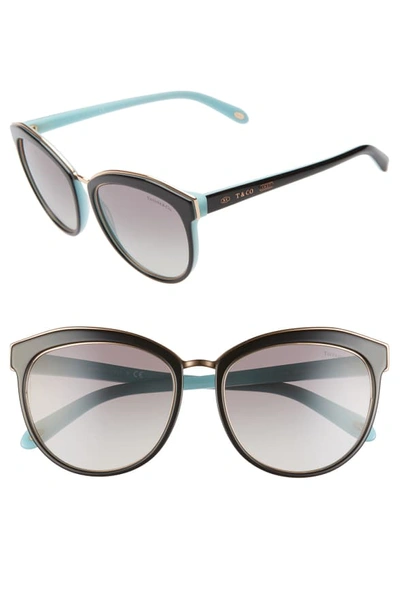 Shop Tiffany & Co 56mm Cat Eye Sunglasses In Blk/gold/blue/blk Grad