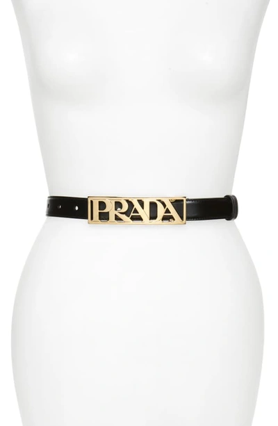 Shop Prada Logo Letters Leather Belt In Nero