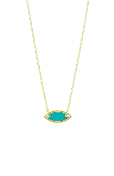 Shop Freida Rothman Fleur Bloom Empire Turquoise Pendant Necklace In Gold/ White/ Turquoise