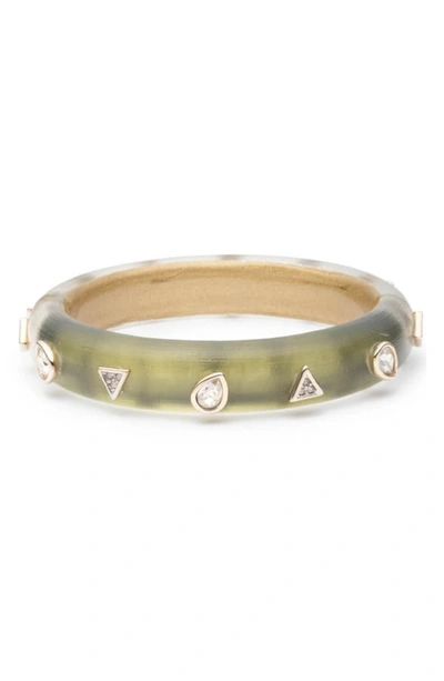 Shop Alexis Bittar Crystal Pear Studded Lucite Hinge Bracelet In Light Sage