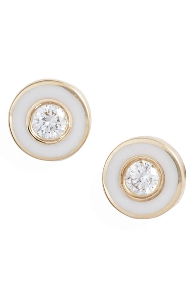 Shop Ef Collection Enamel Diamond Stud Earrings In Yellow Gold/ White