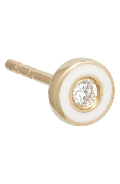 Shop Ef Collection Enamel Diamond Stud Earrings In Yellow Gold/ White