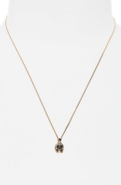 Shop Alexander Mcqueen Crystal Pave Skull Pendant Necklace In Gold