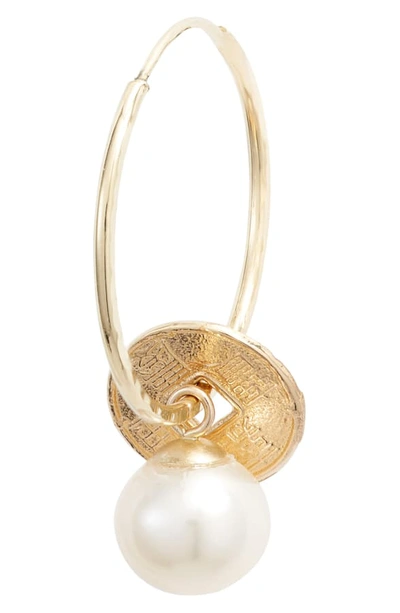 Shop Loren Stewart Coin & Pearl Endless Hoop Earrings In Yellow Gold/ Pearl
