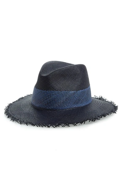 Shop Rag & Bone Frayed Edge Panama Straw Hat In Cobalt