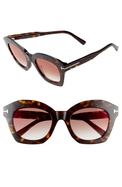 Shop Tom Ford Bardot 53mm Square Sunglasses In Dark Havana/ Gradient Brown