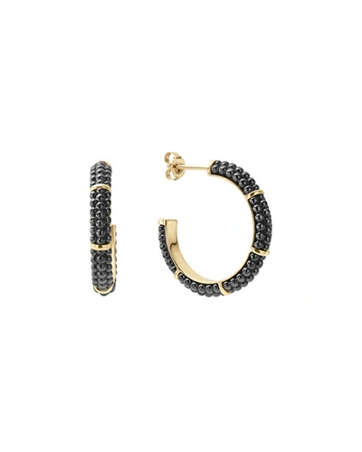 Shop Lagos 21mm Black Caviar & 18k Gold Hoop Earrings