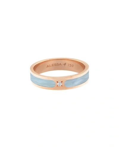 Shop Alessa Jewelry Spectrum Painted 18k Rose Gold Stack Ring W/ Diamond, Light Blue
