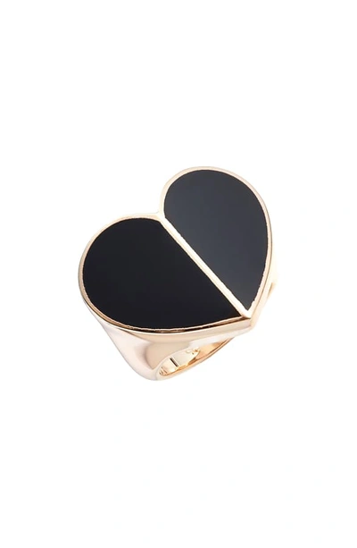 Shop Kate Spade Heritage Spade Heart Ring In Gold/ Black