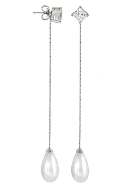 Shop Majorica Simulated Pearl & Cubic Zirconia Linear Earrings In Silver