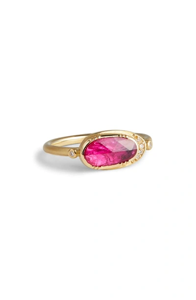 Shop Brooke Gregson Ellipse Halo Ruby Ring In Gold