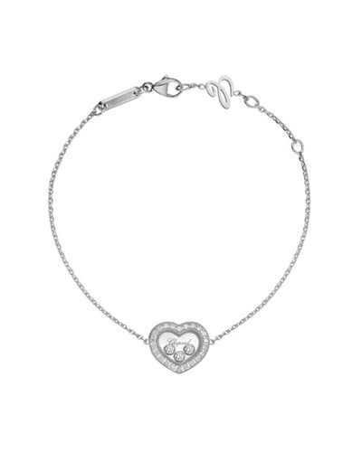 Shop Chopard Happy Diamonds Icon Heart Station Bracelet In 18k White Gold