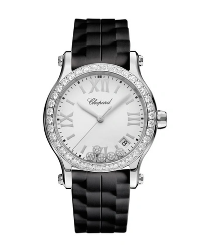 Shop Chopard 36 Mm Happy Sport Medium Stainless Steel Watch With Diamonds