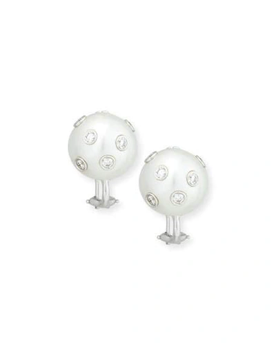 Shop Assael South Sea Pearl & Bezel-set Diamond Button Clip Earrings