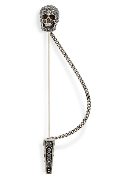 Shop Alexander Mcqueen Skull Pin Brooch In Hematite