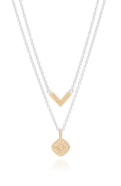 Shop Anna Beck Reversible Layered Pendant Necklace In Gold/ Silver