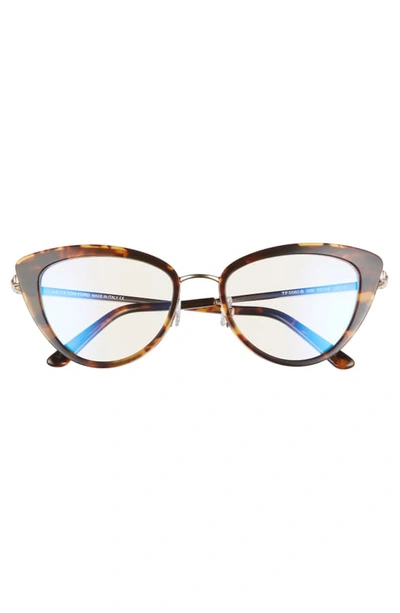 Shop Tom Ford 53mm Cat Eye Blue Light Blocking Glasses In Light Havana/ Gold