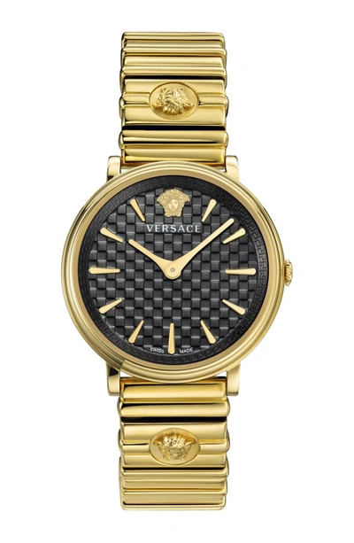 Shop Versace V Circle Logo Bracelet Watch, 38mm In Gold/ Black/ Gold