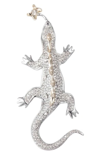Shop Alexis Bittar Pave Crystal Lizard Pin In Rhodium