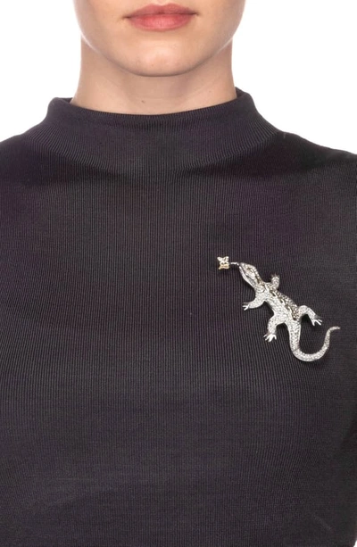 Shop Alexis Bittar Pave Crystal Lizard Pin In Rhodium