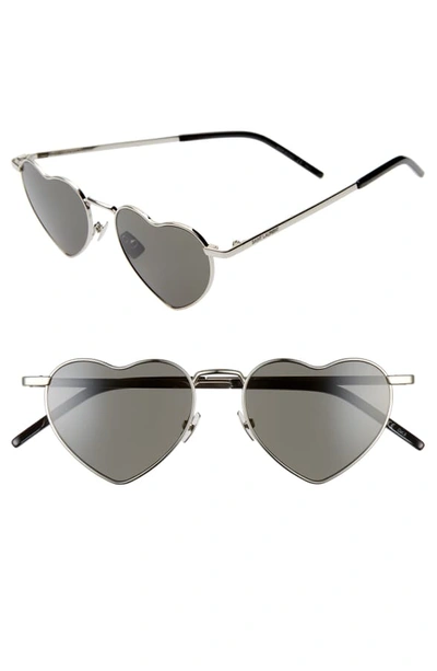 Shop Saint Laurent Loulou 52mm Heart Shaped Sunglasses In Silver/ Grey