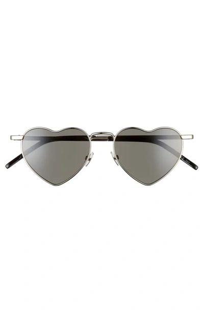 Shop Saint Laurent Loulou 52mm Heart Shaped Sunglasses In Silver/ Grey