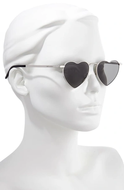 Shop Saint Laurent Loulou 52mm Heart Shaped Sunglasses In Silver/ Grey