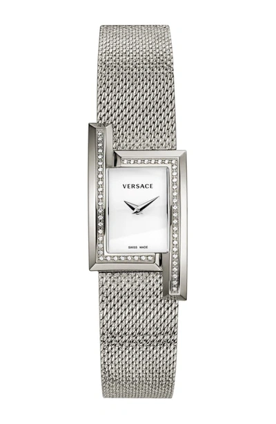 Shop Versace Greca Icon Diamond Bracelet Watch, 39mm X 21mm In Silver/ White/ Silver