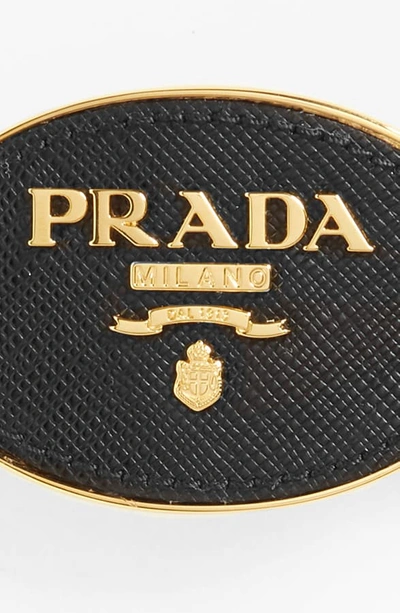 Shop Prada Round Logo Plate Saffiano Leather Belt In Black/ Gold