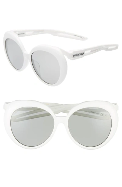 Shop Balenciaga 56mm Round Sunglasses - Shiny Solid White/ Grey