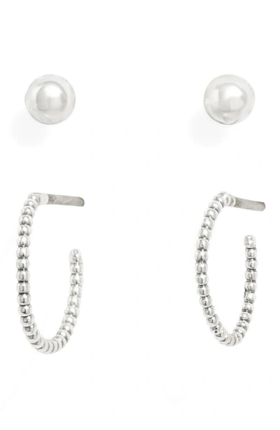 Shop Allsaints Set Of 2 Stud & Huggie Hoop Earrings In Silver