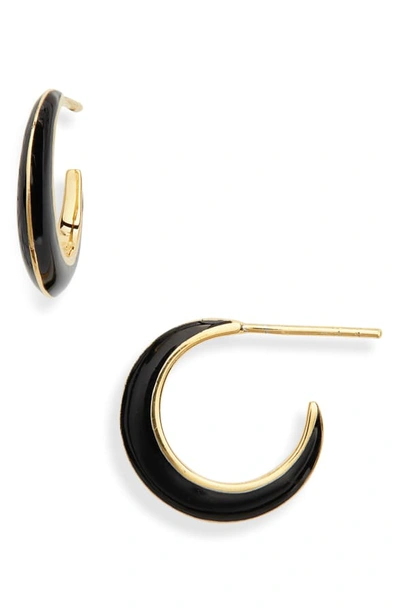 Shop Argento Vivo Montauk Enamel Hoop Earrings In Gold/ Black