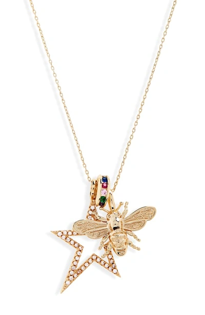Shop Melinda Maria Bee Bright Charm Necklace In Gold/ White Cz/ Rainbow Cz