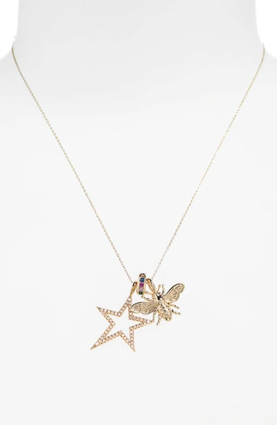 Shop Melinda Maria Bee Bright Charm Necklace In Gold/ White Cz/ Rainbow Cz