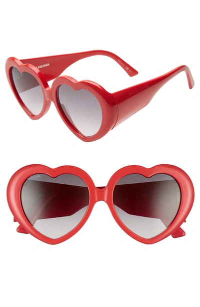 Shop Balenciaga 54mm Heart Shaped Sunglasses In Shiny Solid Red/ Grey