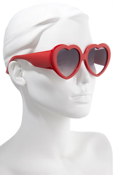 Shop Balenciaga 54mm Heart Shaped Sunglasses In Shiny Solid Red/ Grey