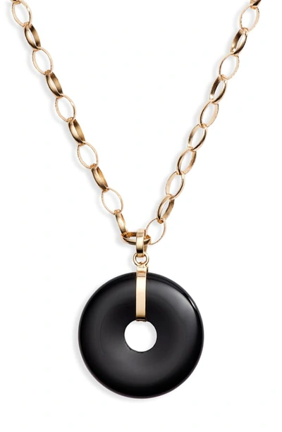 Shop Loren Stewart Bella Onyx Donut Pendant Necklace In Yellow Gold/ Black Onyx