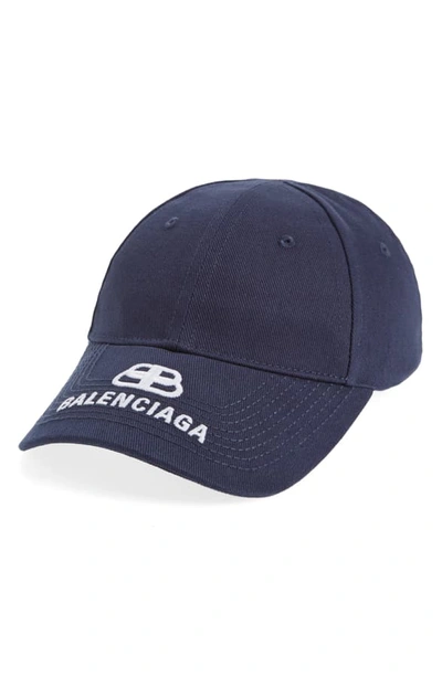 Shop Balenciaga Logo Baseball Cap In Navy/ White