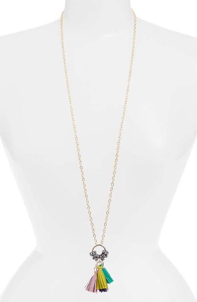 Shop Akola Tassel Pendant Necklace In Gold/ Pink/ Multi