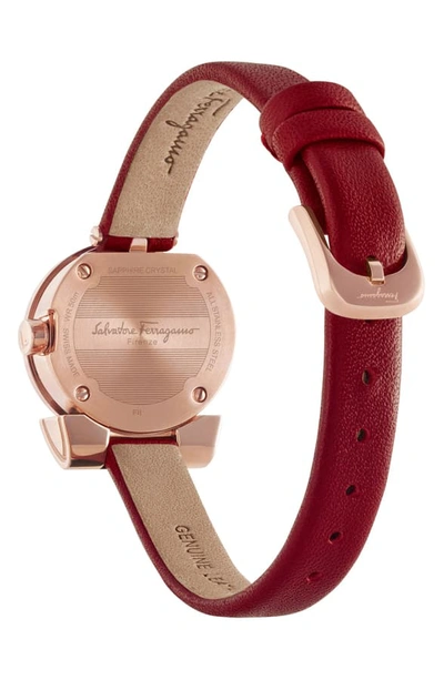Shop Ferragamo Gancino Leather Bracelet Watch, 22mm In Burgundy/ Silver/ Rose Gold