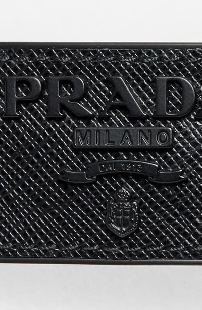 Shop Prada Square Logo Plate Saffiano Leather Belt In Black