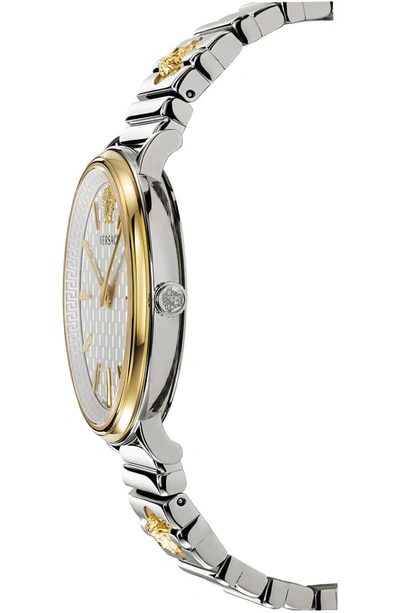 Shop Versace V Circle Logo Bracelet Watch, 38mm In Silver/ Gold