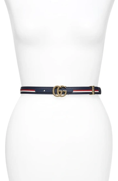 Shop Gucci Gg Stripe Leather Belt In Blue