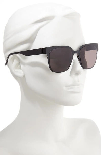 Shop Saint Laurent 54mm Flat Front Sunglasses In Semi Matte Black/ Black Logo