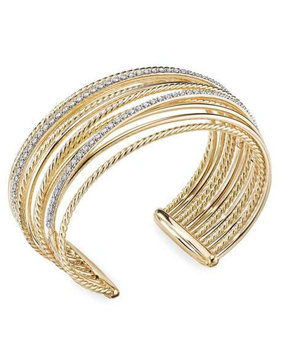 Shop David Yurman Dy Crossover 18k Gold Cuff Bracelet W/ Diamonds